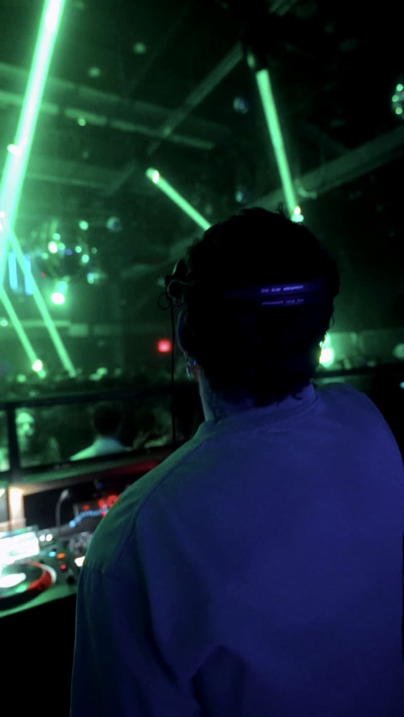 TWONSKi over the decks at Elsewhere, green lasers crossing the room
